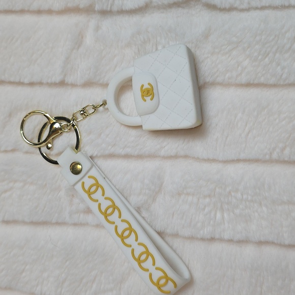 None Accessories - Fashion White and Gold Mini Bag Keychain
